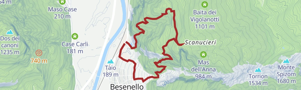 Route map: Ring of Sopra Besenello for Val dei Vignai